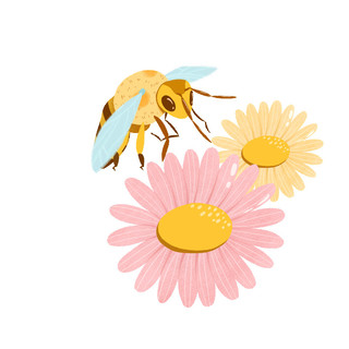 卡通蜜蜂采蜜花朵元素GIF动态图蜜蜂元素